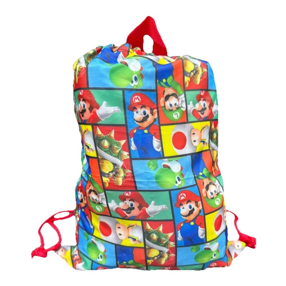 Super Mario Brothers String Backpack Red And Black drawstring closure{F}
